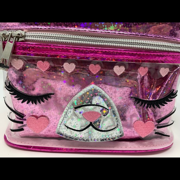 Under One Sky Mia Cat Face Print Train Case in Pink Sparkle - Picture 3 of 8